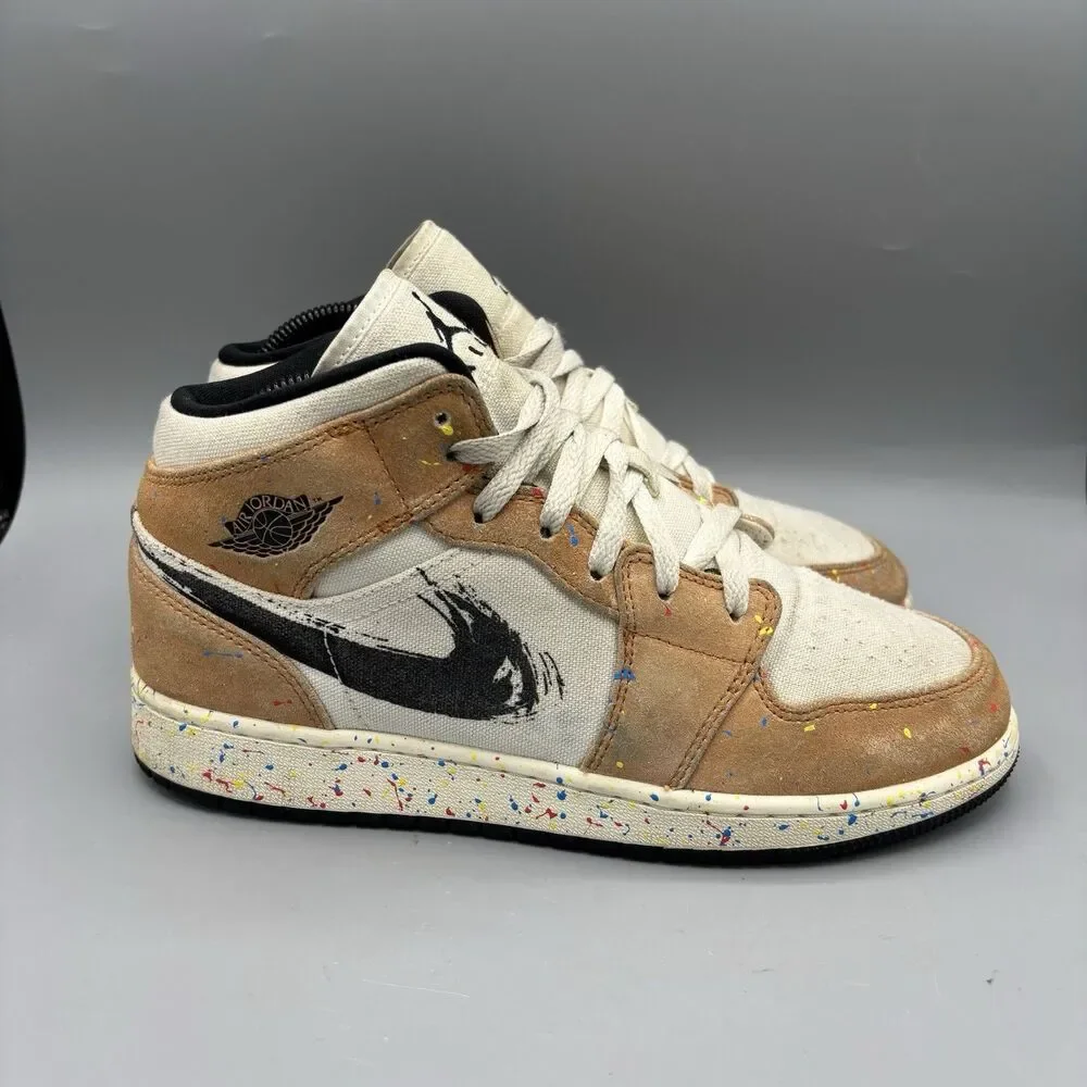 Jordan Air Jordan 1 High Top Paint Splatter Canvas Boys Sneakers US Size 6.5Y